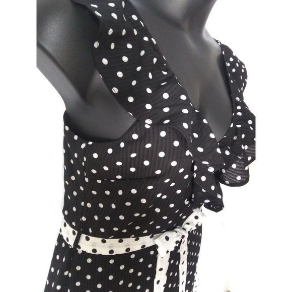 Q&A Polka Dot Midi Black White Tiered Dress XL NEW - Picture 3 of 8